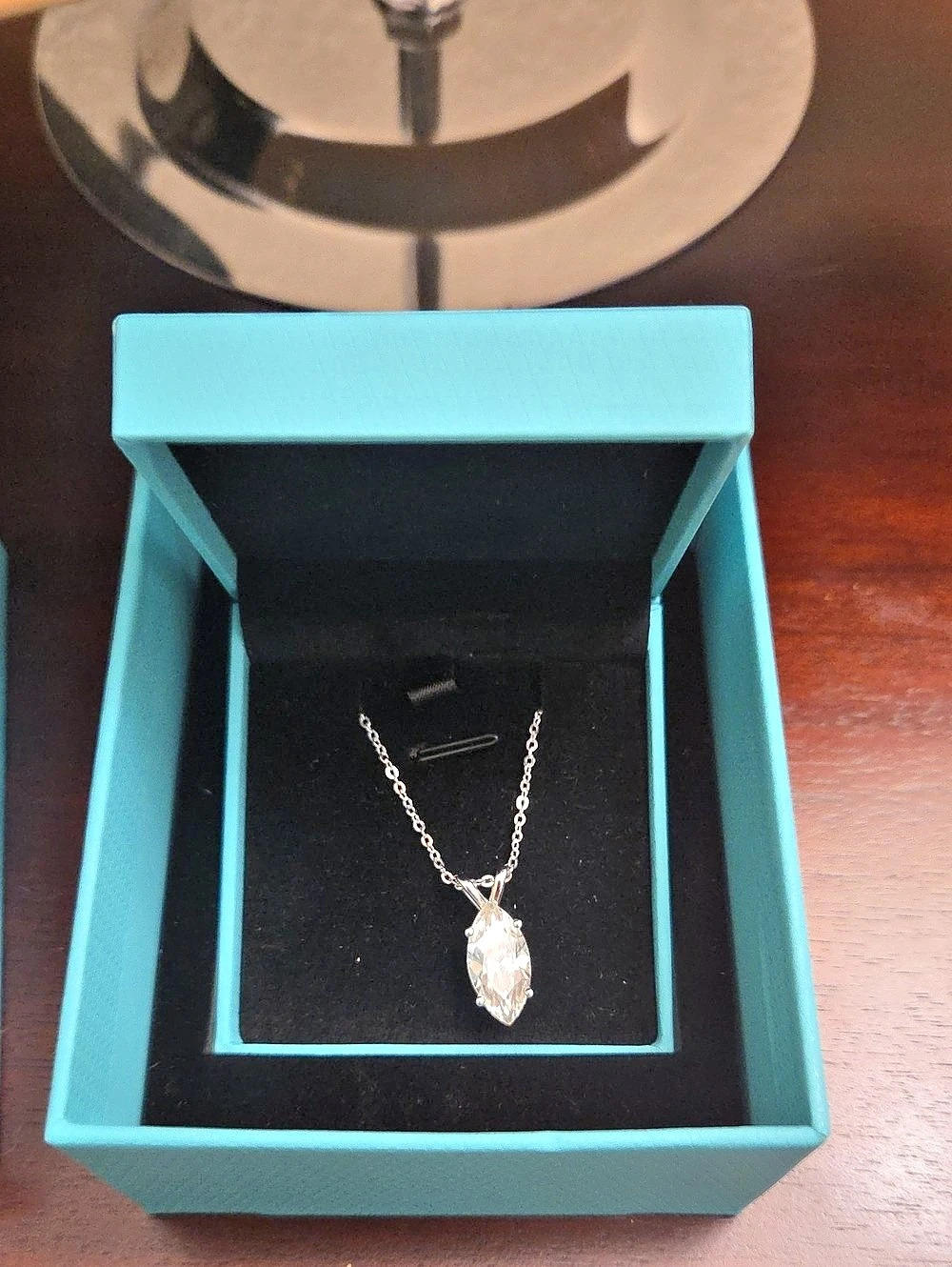 ANU CLUB Marquise Cut Moissanite Pendant Necklace in Silver